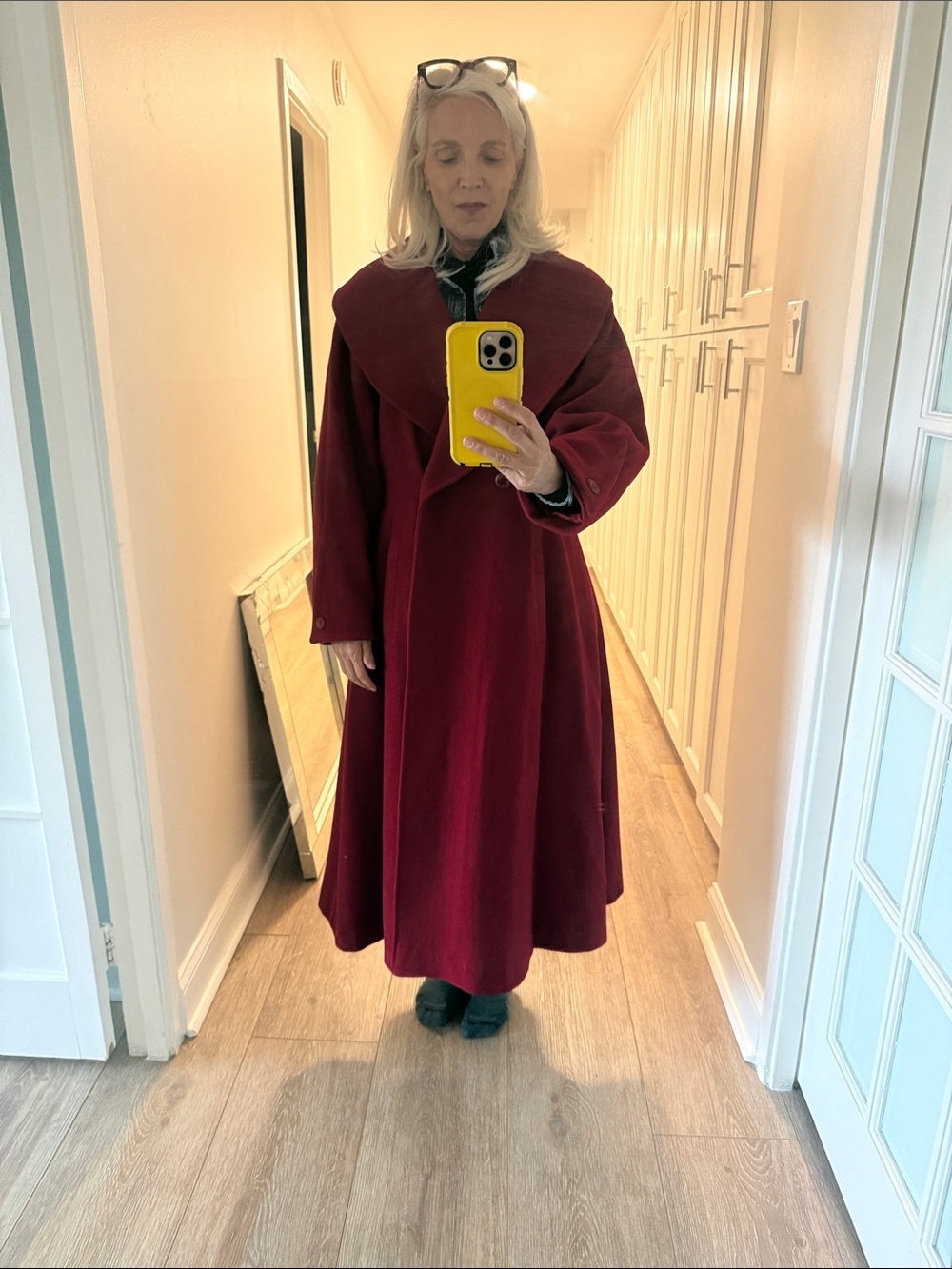 Elegant Size 14 Vintage Women's Long Red Coat Dress
